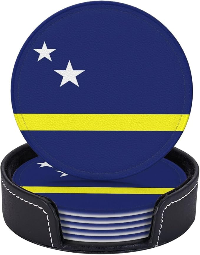 6 Pack Curacao Flag Leather Coaster by GTEVUTS