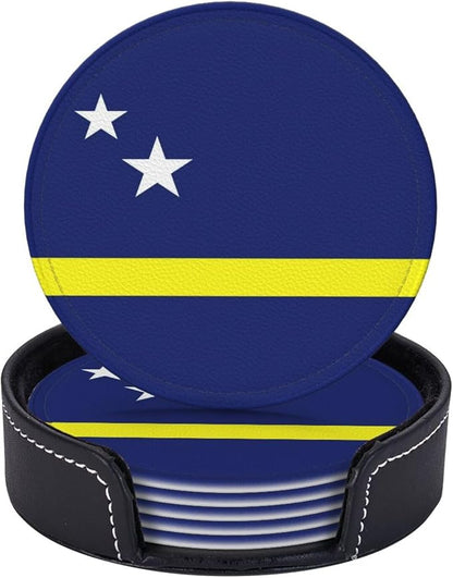 6 Pack Curacao Flag Leather Coaster by GTEVUTS