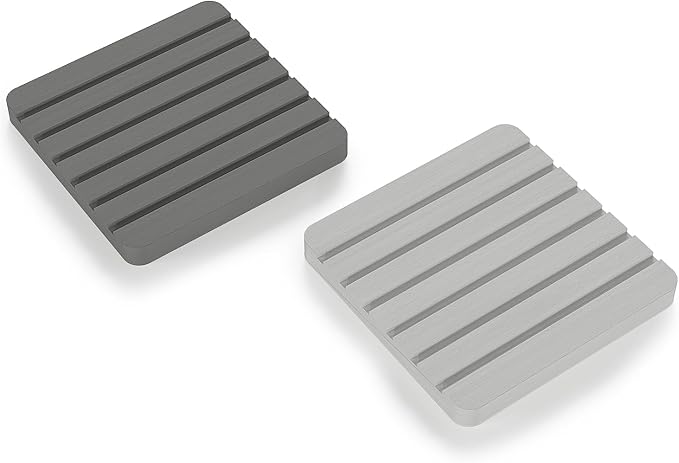 Water Absorbent Diatomite Set of 2 Coaster Coasters Rectangle Grooved Design by SweetElegance