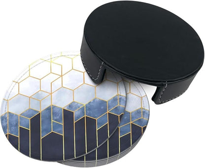 6 Pcs Blue Gold Marble Geometric Hexagons Leather Coasters - Image 5