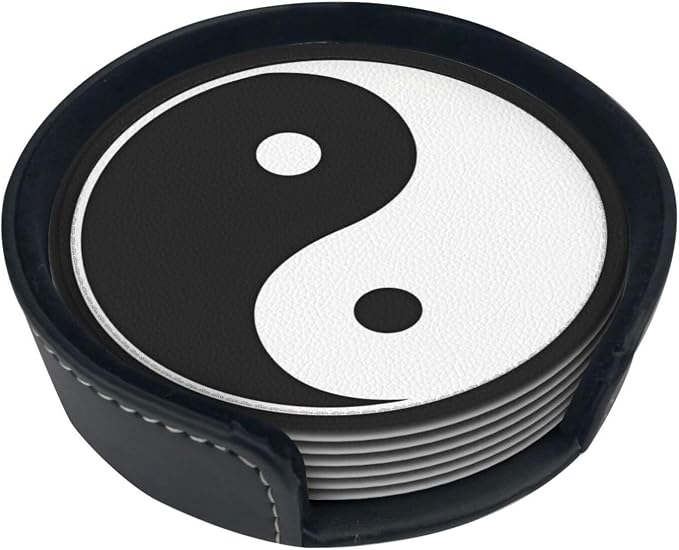 6 Pcs Funny Black and White Yin and Yang Leather Coasters - Image 2