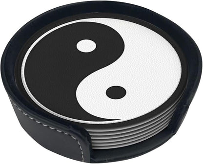 6 Pcs Funny Black and White Yin and Yang Leather Coasters - Image 2