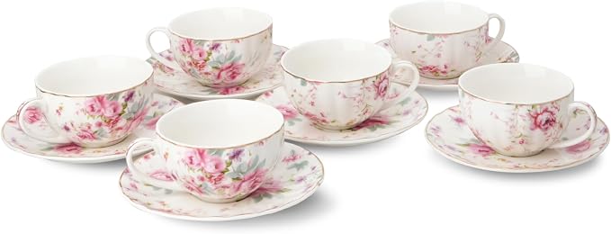 BTaT- Floral Tea Cups and Saucers, 7 oz, Fine Porcelain Teacup Set - Image 8