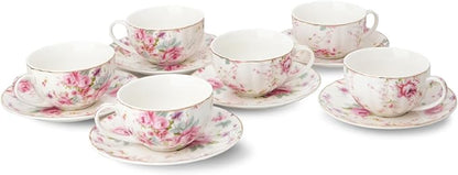 BTaT- Floral Tea Cups and Saucers, 7 oz, Fine Porcelain Teacup Set - Image 8