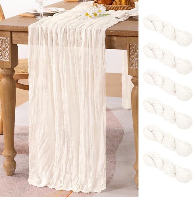 6 Pack Ivory White Cheesecloth Table Runner Rustic Gauze Centerpiece | by MLMC