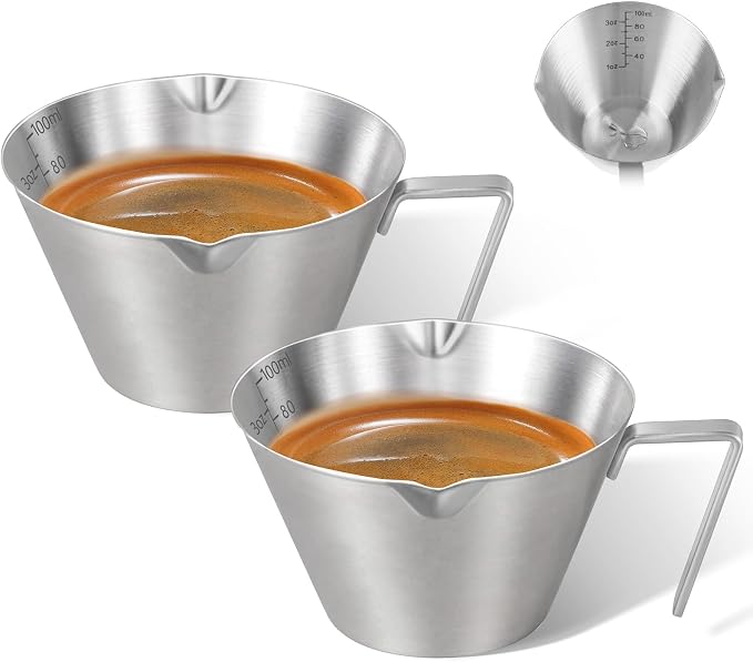 2 Pc Stainless Steel Espresso Shot Cups, 3.4oz/100ml, V-Shaped Mouth by carrottimes
