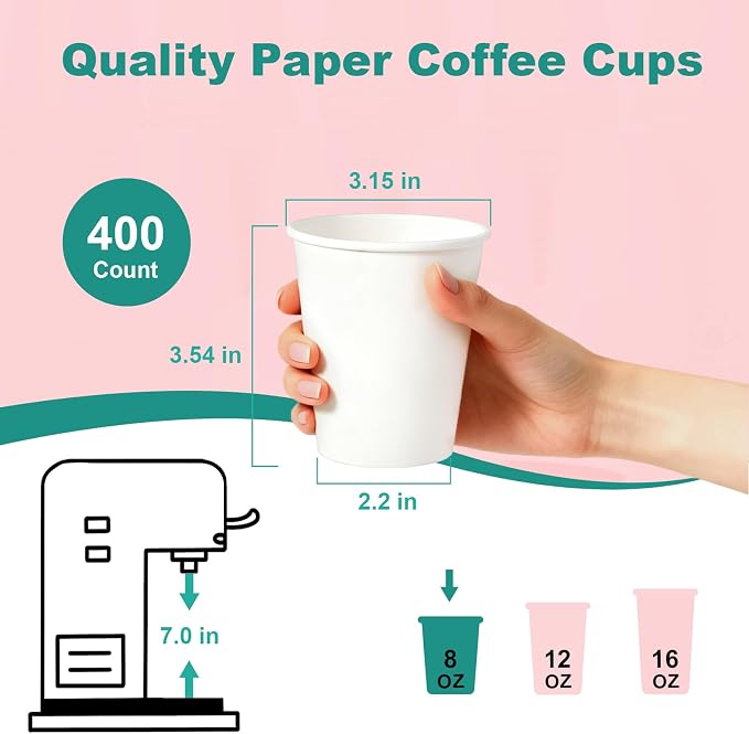 8 oz 400 Pack Disposable Coffee Cups, Bulk White Disposable Paper Cups - Image 3