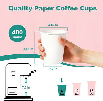 8 oz 400 Pack Disposable Coffee Cups, Bulk White Disposable Paper Cups - Image 3