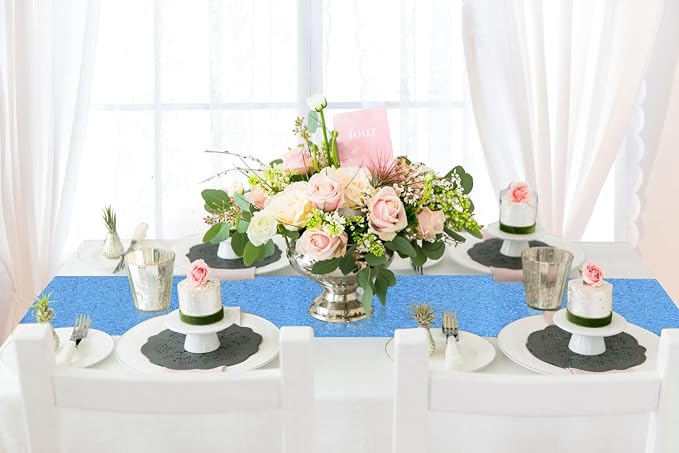 Sequin Table Runner 72Inches Long Baby Blue Table Runner - Image 3