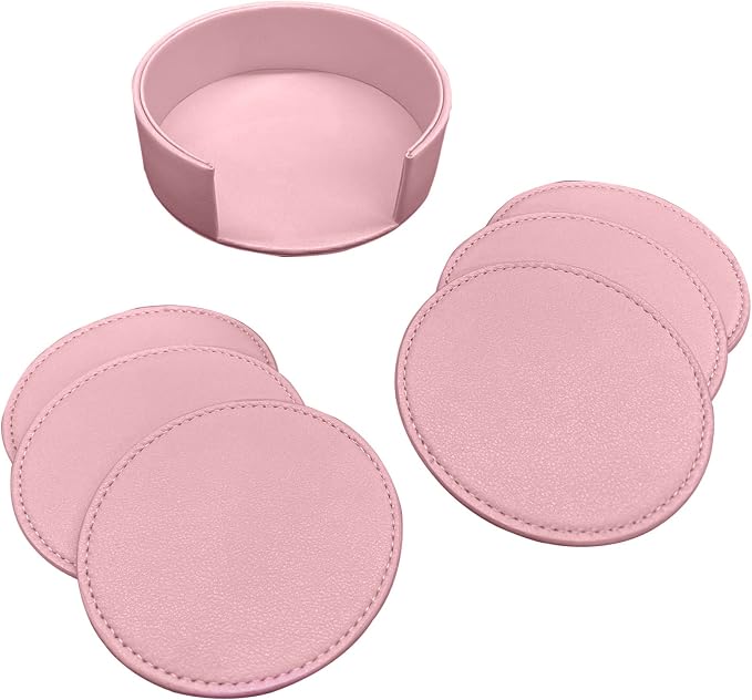 Coasters Set of 6 Soft Leather Drink Coaster Round Coaster - Image 3
