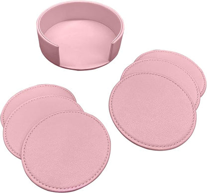 Coasters Set of 6 Soft Leather Drink Coaster Round Coaster - Image 3