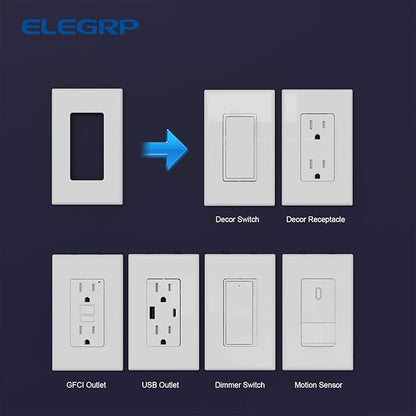 ELEGRP 1-Gang Screwless Decorator Wall Plates, Standard Size Unbreakable Thermoplastic Faceplate Cover for Decorator Receptacle Outlet Switch, UL Listed (10 Pack, Glossy White)
