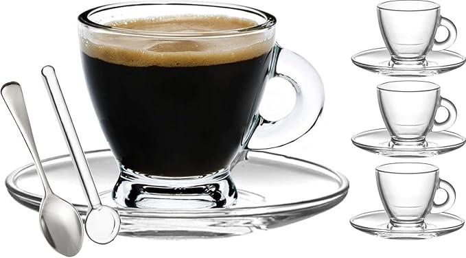 BOHEM'S Espresso Cups, 3.2 oz Small Demitasse Clear Glass Espresso Drinkware by BOHEMS