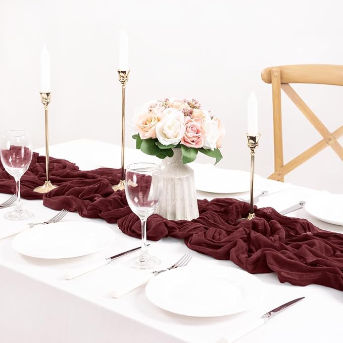 Burgundy Gauze Cheesecloth Table Runner 10ft Rustic Dinning Decor | Lightweight - Image 4