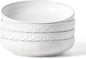 Embossed Ceramic Pasta Bowls Set of 4 – Medium 7.5-Inch, 26oz Serving Bowls for Pasta, Salad, Fruit – Stackable, Microwave & Dishwasher Safe – Great Gift for Housewarming or Everyday Use