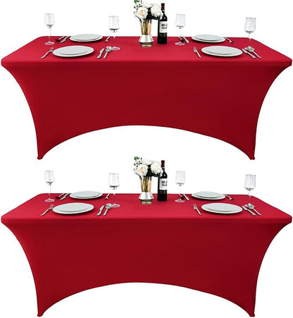 2-Pack 6ft Spandex Table Covers for Rectangle Standard Folding Tables - Wrinkle Resistant Stretch Tablecloths - Ultimate Fitted Table Protector for Parties, Trade Shows, Banquet