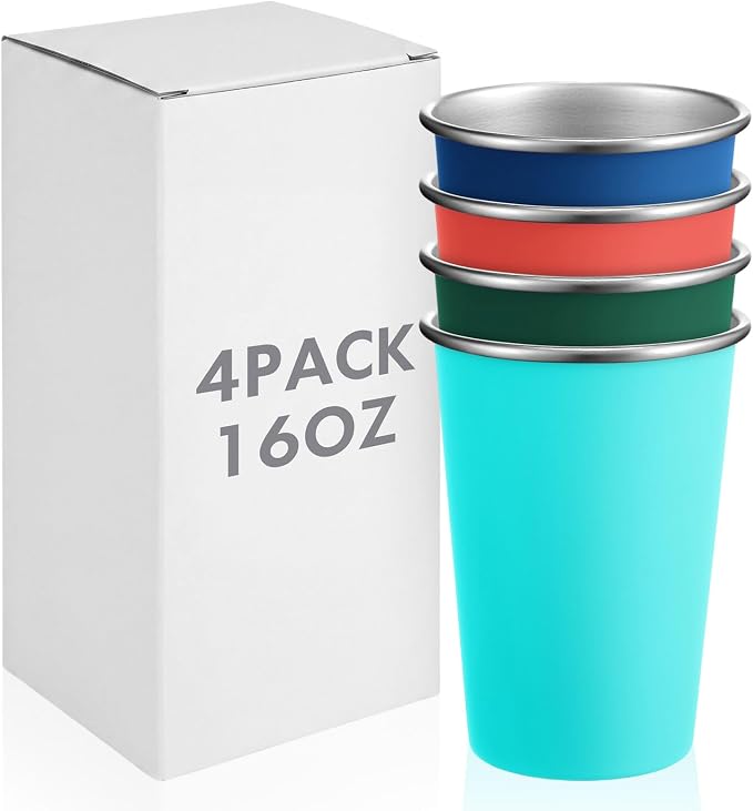 Mimorou 4 Pack 16 oz Stainless Steel Pint Cups Metal Cups Unbreakable Drinking by Mimorou