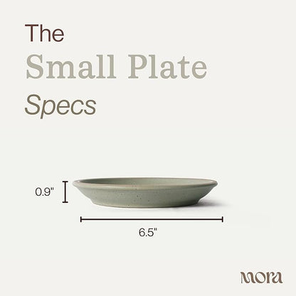 MORA Small Plates Set of 4, 6.5 inch Ceramic Pottery Dessert Plates - Microwave, Oven and Dishwasher Safe - Thyme