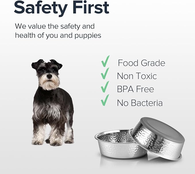 URBUDDIES 2 Pack Hammered Stainless Steel Dog Bowls, 4 Cup, Dishwasher Safe - Image 2