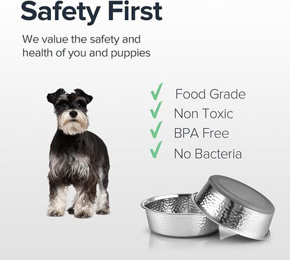 URBUDDIES 2 Pack Hammered Stainless Steel Dog Bowls, 4 Cup, Dishwasher Safe - Image 2