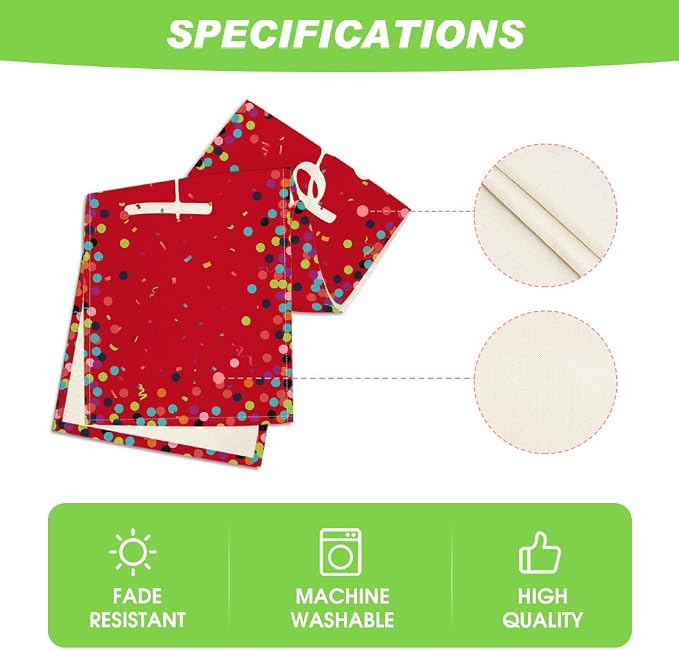 Artoid Mode Polka Dot Red Happy Birthday Table Runner, Seasonal Christmas - Image 5