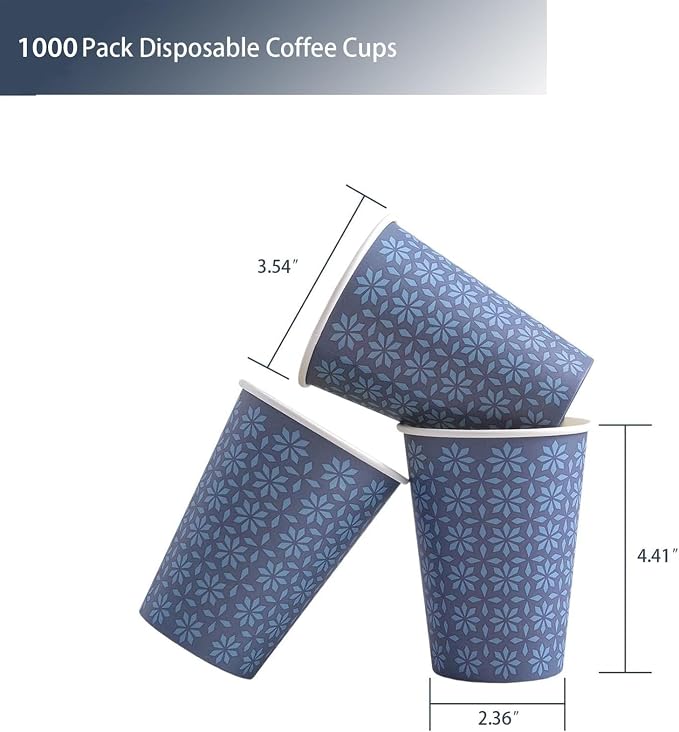 Clawsoff 1000 Pack Paper Cups 12 oz Bulk Disposable Coffee Cups Navy Floral | - Image 2