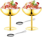 Ice Cream Bowls Stainless Steel Dessert Cups with Spoons Reusable Footed Sundae Cups Ice Cream Cups for Dessert, Frozen Yogurt, Gelato, Birthday Party Decorations (2, Glod)