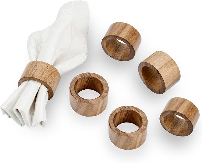 MyGift Set of 6 Acacia Wood Round Napkin Rings, Rustic Dinner Table Decor | by MyGiftHome