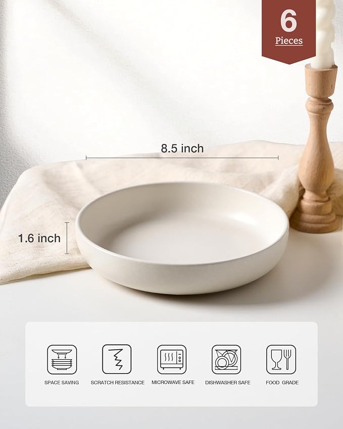 famiware Milkyway 33 oz Pasta Bowls Set of 6, Matte White | Double Reactive - Image 2