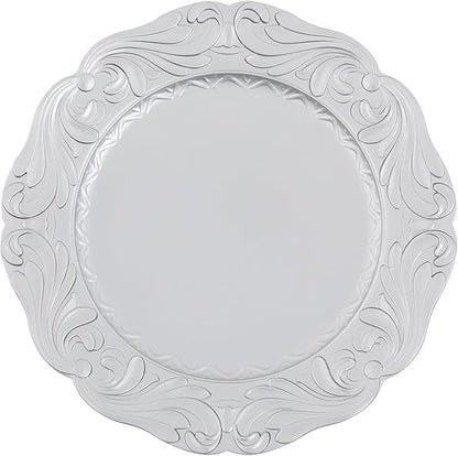 Charger Plates, 100pcs Silver 13inch Plastic Dinner Plate, Round Plastic Dinner Plate with Delicate Texture for Parties Wedding (Silver)