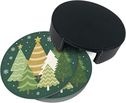 Gold Green Christmas Tree Snowflake Coasters - Image 7