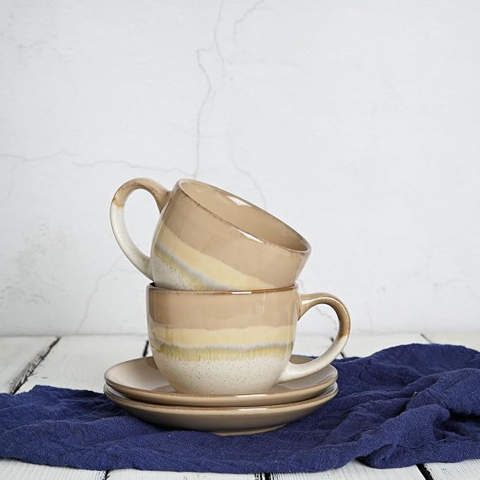 Bosmarlin Ceramic Cappuccino Cup and Saucer Set of 2, 10 Oz, Coffee Cups - Image 6