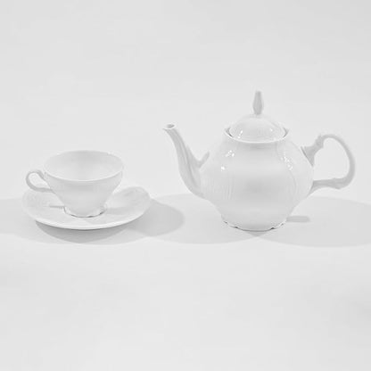 White Fine Porcelain 7 Oz Teacup Saucer Set, Sculpture Surface, Light Weight - Image 6
