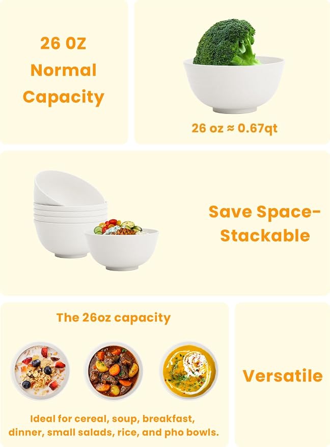 Wheat Straw Cereal Bowls Plastic Bowls Alternatives 26 OZ Unbreakable Soup Bowls - Image 5