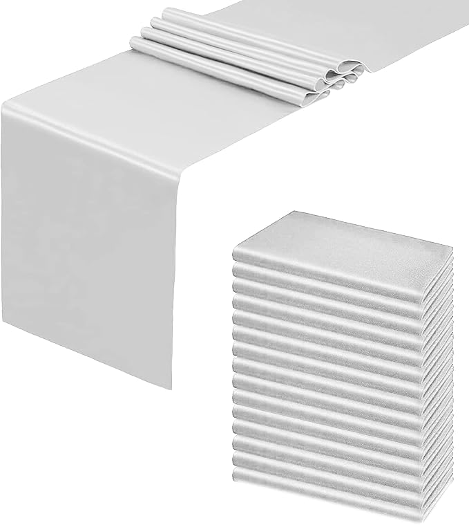 Silver Table Runners, 12x108 Inches, 12 Pack | Satin, Silk and Smooth Fabric by HMQIANG