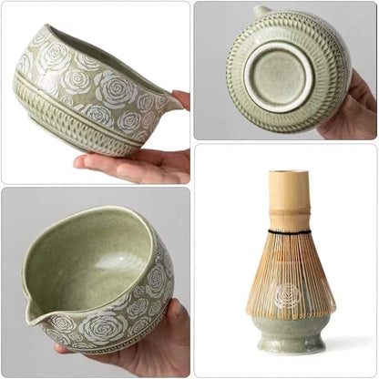 Matcha Whisk Set, 7-Pc Ceramic Matcha Bowl Kit, Bamboo Whisk, （Rose Green） | - Image 6