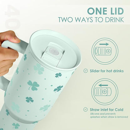 40oz Shamrock Tumbler with Handle and Straw - Image 4