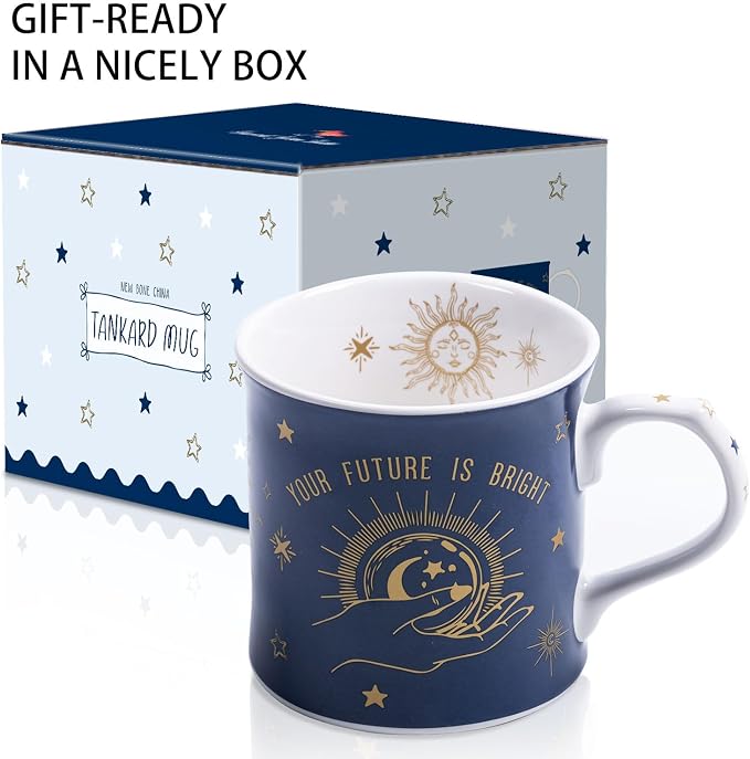 Blue Celestial Coffee Mug, "Your Future is Bright" Inspirational Theme Ceramic - Image 4