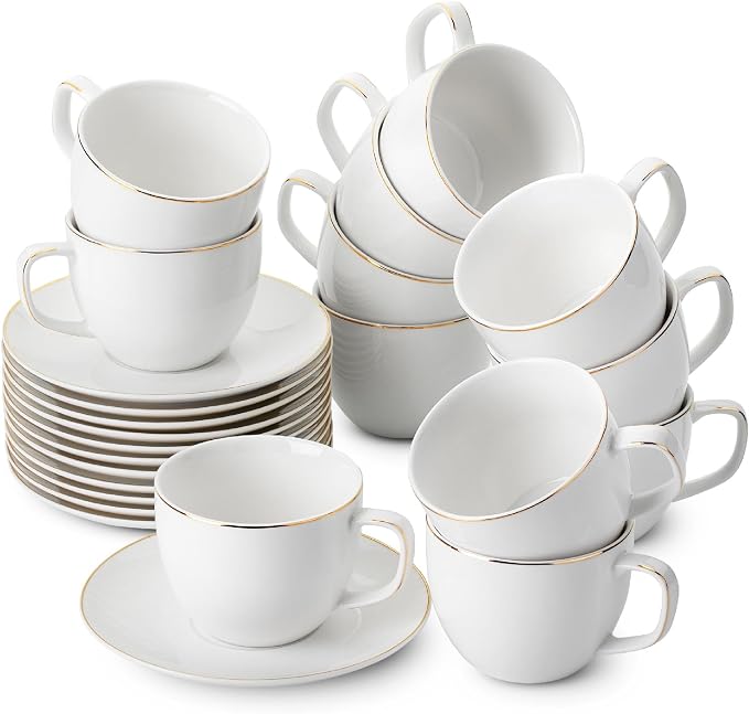 BTaT- Cappuccino Cups with Saucers 8 oz, Dishwasher Safe, Au Lait, Flat White by BrewToATea