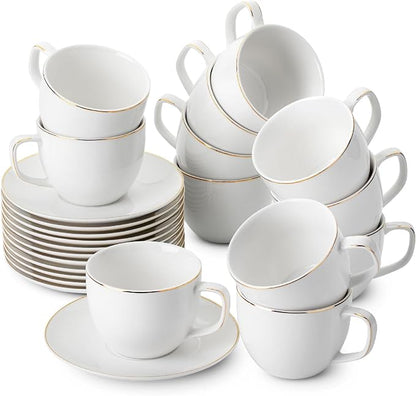 BTaT- Cappuccino Cups with Saucers 8 oz, Dishwasher Safe, Au Lait, Flat White by BrewToATea