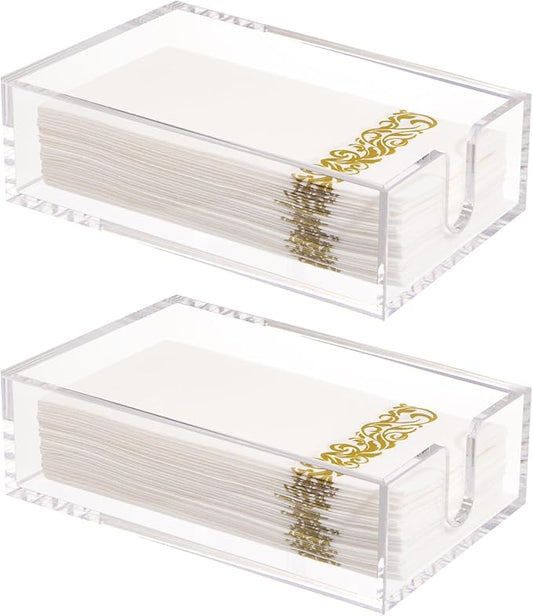 Rubtlamp 2 Pack 0.12 Thickness Clear Napkin Holder, Flat Napkin Holder,9x5.5x2.5inch Acrylic Guest Towel napkin holder, Clear Bathroom Paper Hand Towels Storage Tray For Kitchen Dinning