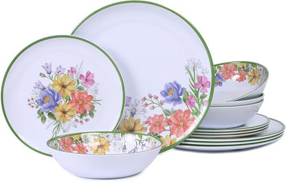 12 Piece Floral Melamine Dinnerware Sets, Service by LECHOO