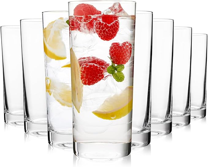 Highball Glasses Set of 8, 16oz Tall Drinking Glasses, Water Glass by PureGlassPureStyle