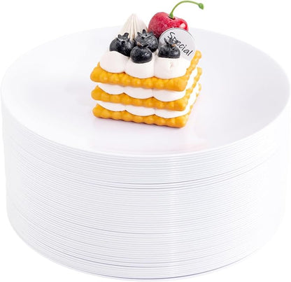 100pcs White Plastic Plates for Party by Hioasis