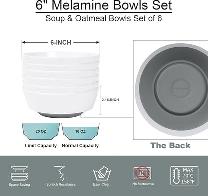 Webbylee 6-inch Melamine Bowls set of 6-20-ounce Dinnerware Cereal Bowls - Image 2