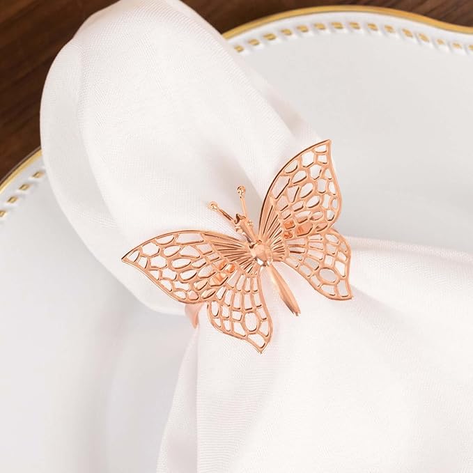 Efavormart 4 Pack | Metallic Blush Rose Gold Laser Cut Butterfly Napkin Rings - Image 4