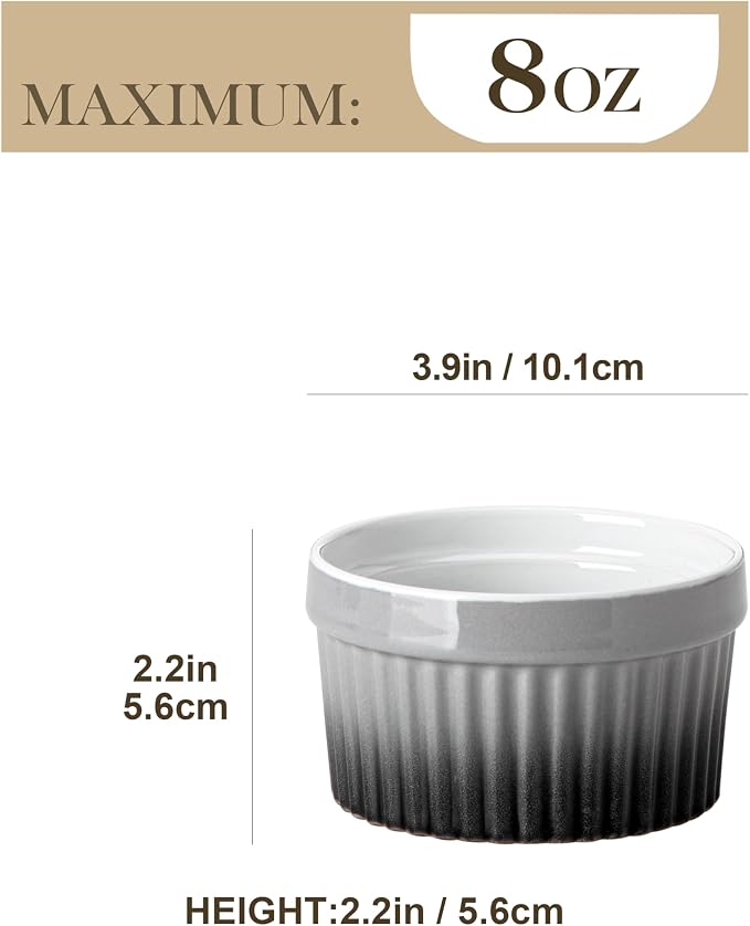 MALACASA Ramekins 8 oz Oven Safe, Large Ceramic Souffle Dishes - Image 2