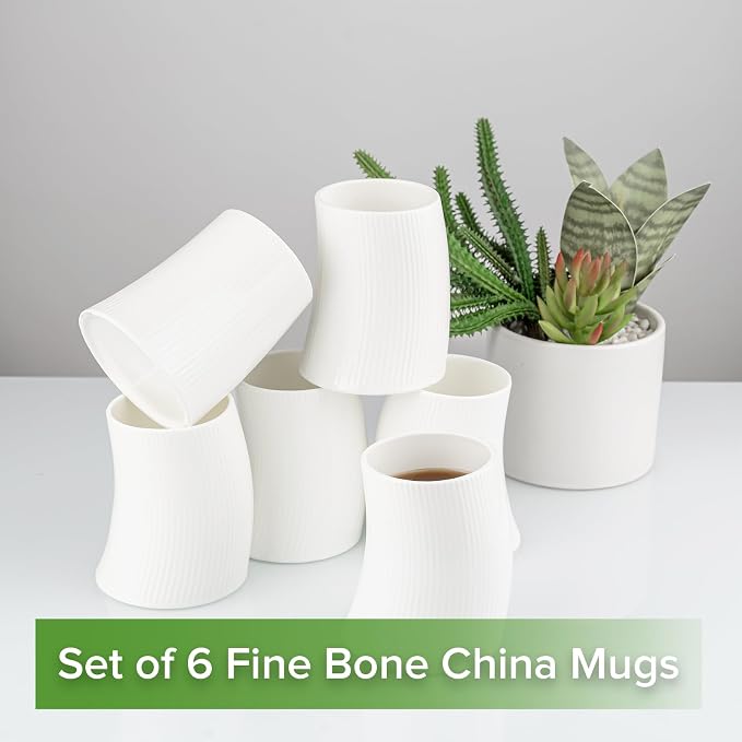 Novelty Curved and Embossed Stripes Body Design Bone China Cups Without Handle - Image 2