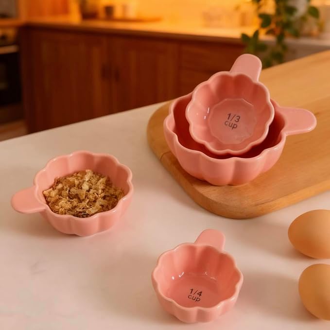 Pumpkin Ceramic Measuring Cups, 4-Piece Set, ⅓ & ¼ Cup Sizes, Baking & Cooking - Image 5
