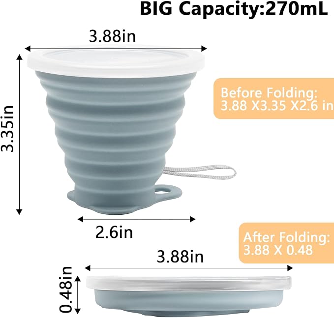 Litoexpe 4 Pack Silica gel Collapsible Travel Cup 270ml, Style 2 | Mint Green & - Image 2